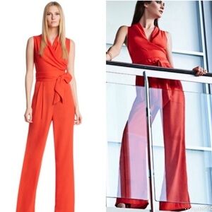 Robert Rodriguez Red Wide Leg Belted Jumpsuit
